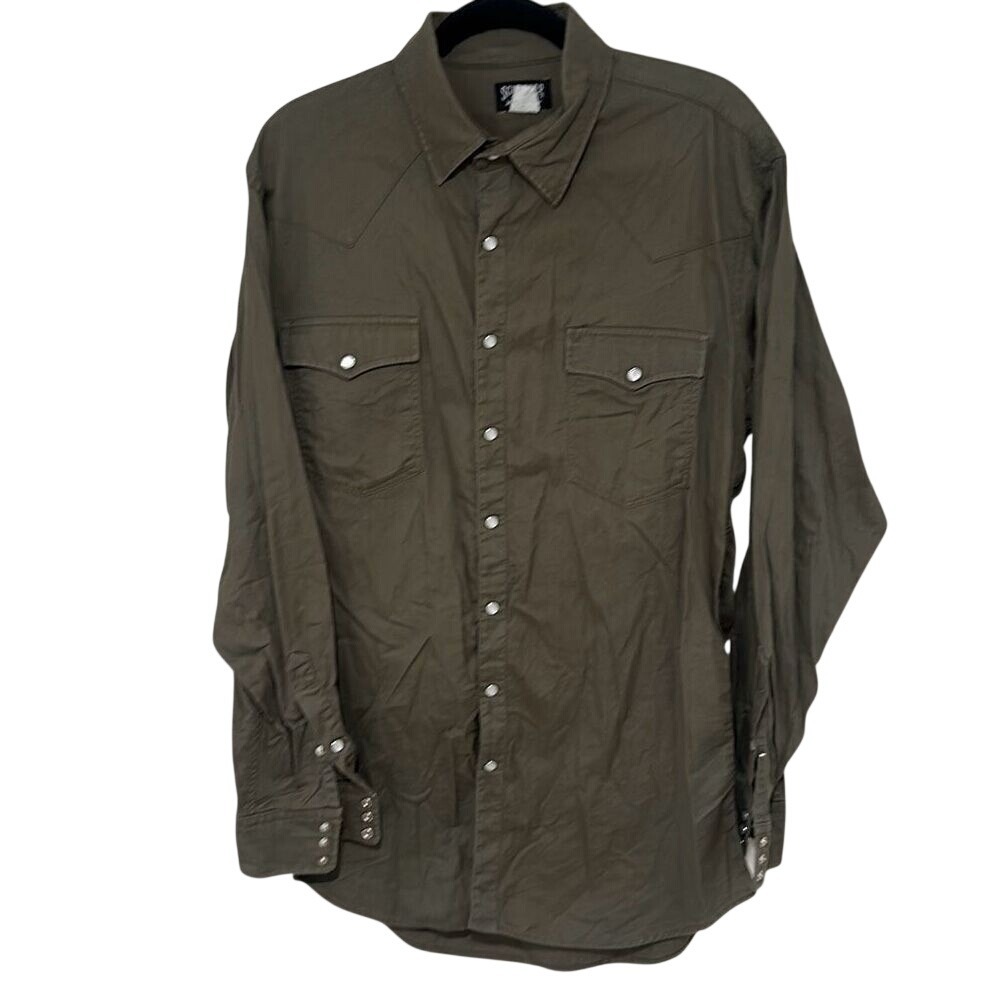 Vintage 90's Schaefer Mens Green High Lonesome Pearl Snap Button Up Shirt Size X